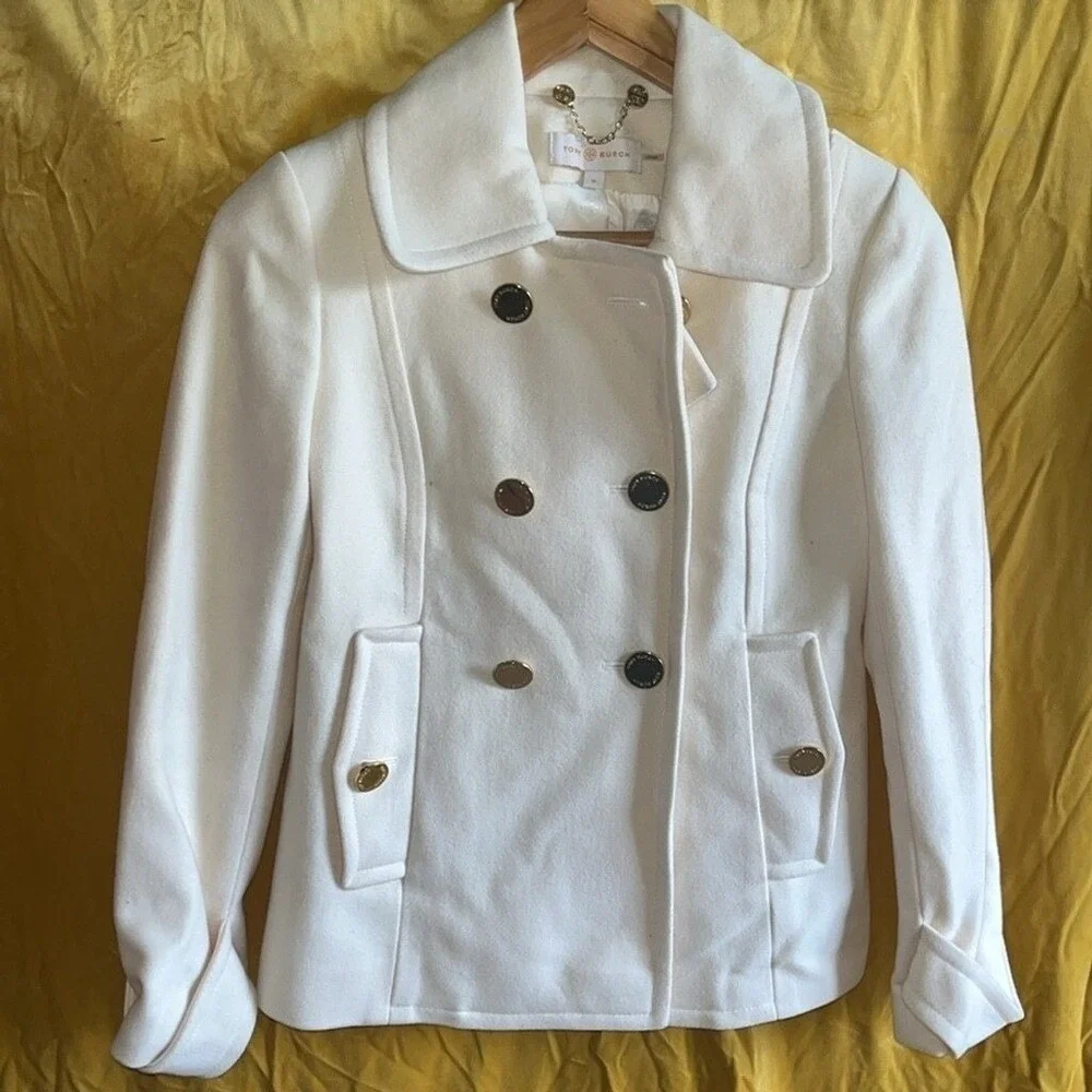Tory Burch Bernadine Wool Blend Peacoat Button Jacket 48131588 SHELL/IVORY‎ 0